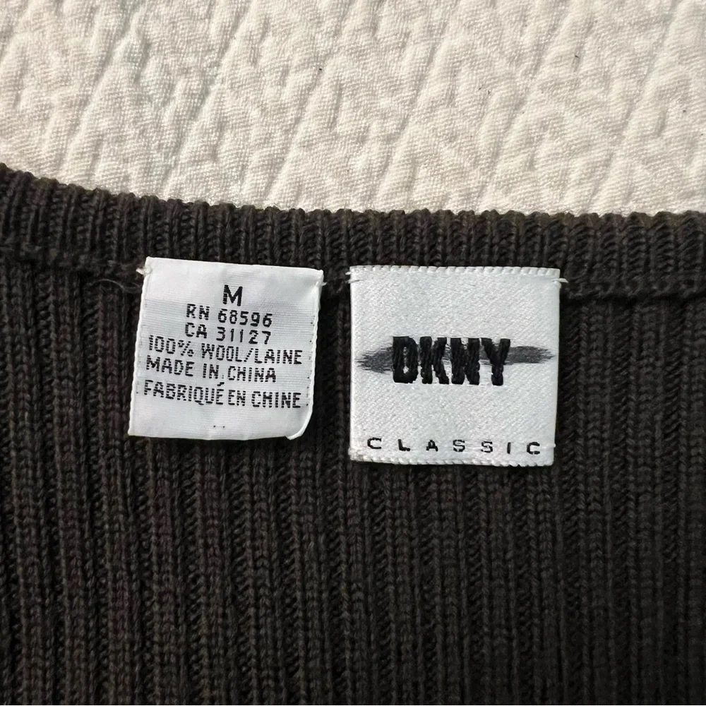DKNY Wool Ribbed Knit Turtleneck Dress with Vest - Picture 14 of 16